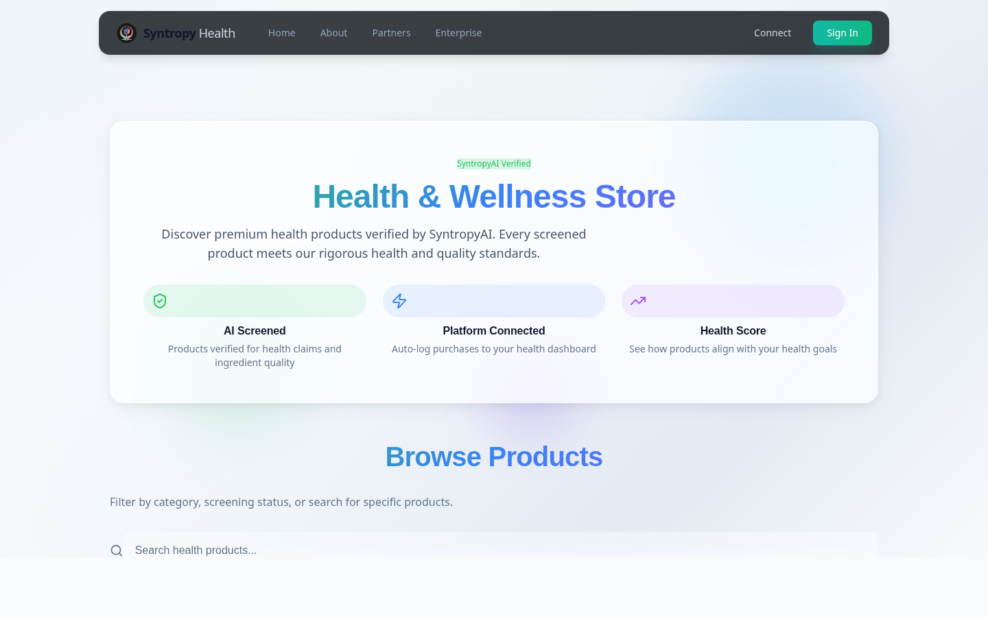 Syntropy Health Products Marketplace
